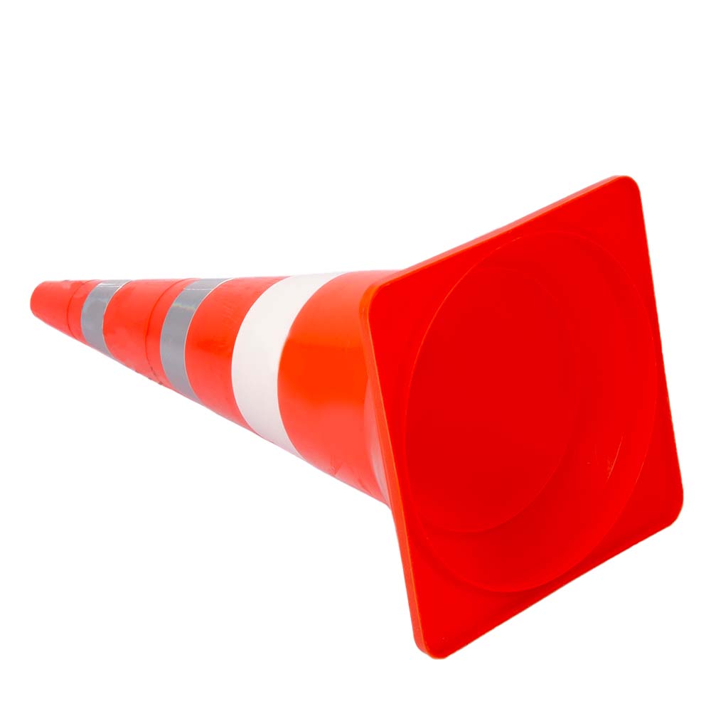 слайдер изображения Конус дорожный сигнальныйКонус дорожный сигнальный (750 мм КС-3.8 Одна белая полоса 2 световозвращающие полосы утяжелённый)