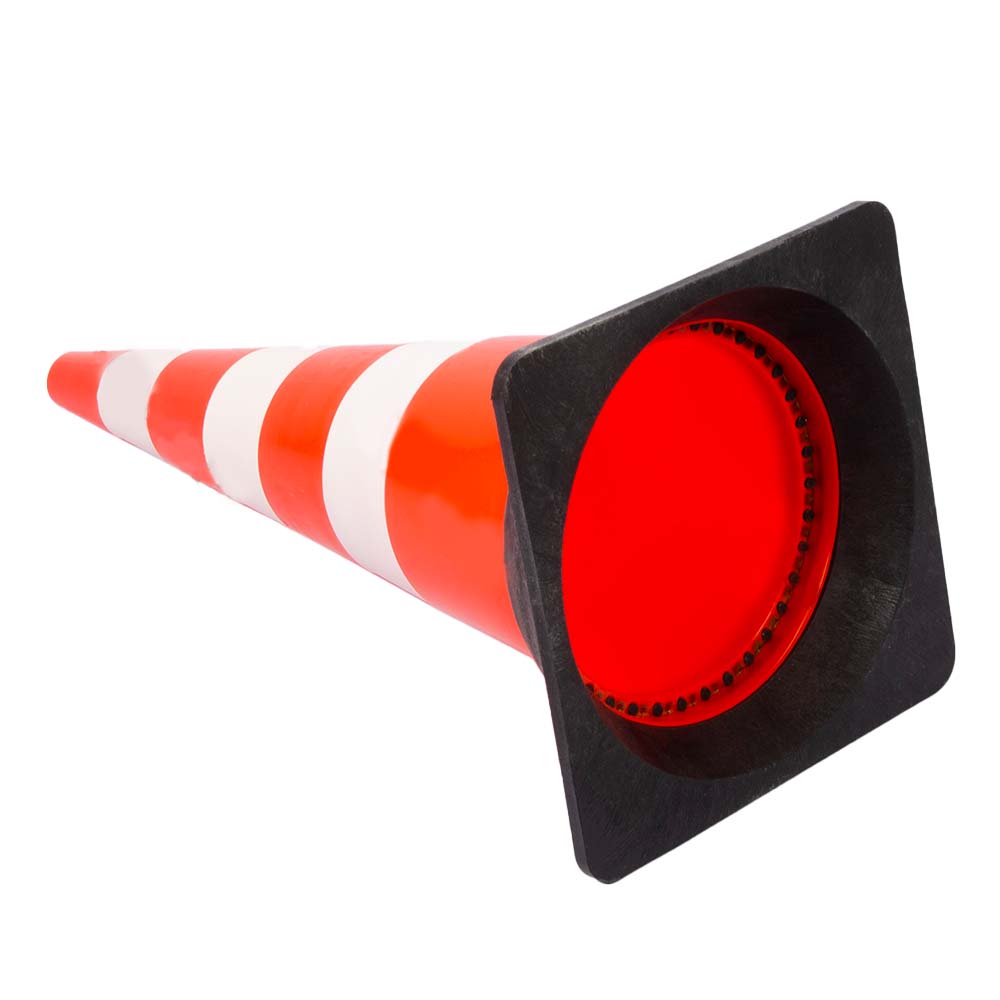 слайдер изображения Конус дорожный сигнальныйКонус дорожный сигнальный (750 мм КС-3.4.3 Три белых полосы тяжёлое резиновое основание)