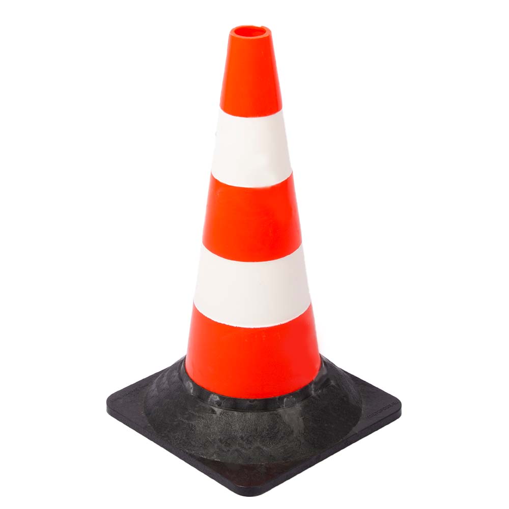 слайдер изображения Конус дорожный сигнальныйКонус дорожный сигнальный (520 мм КС-2.4.3 две белых полосы тяжёлое резиновое основание)