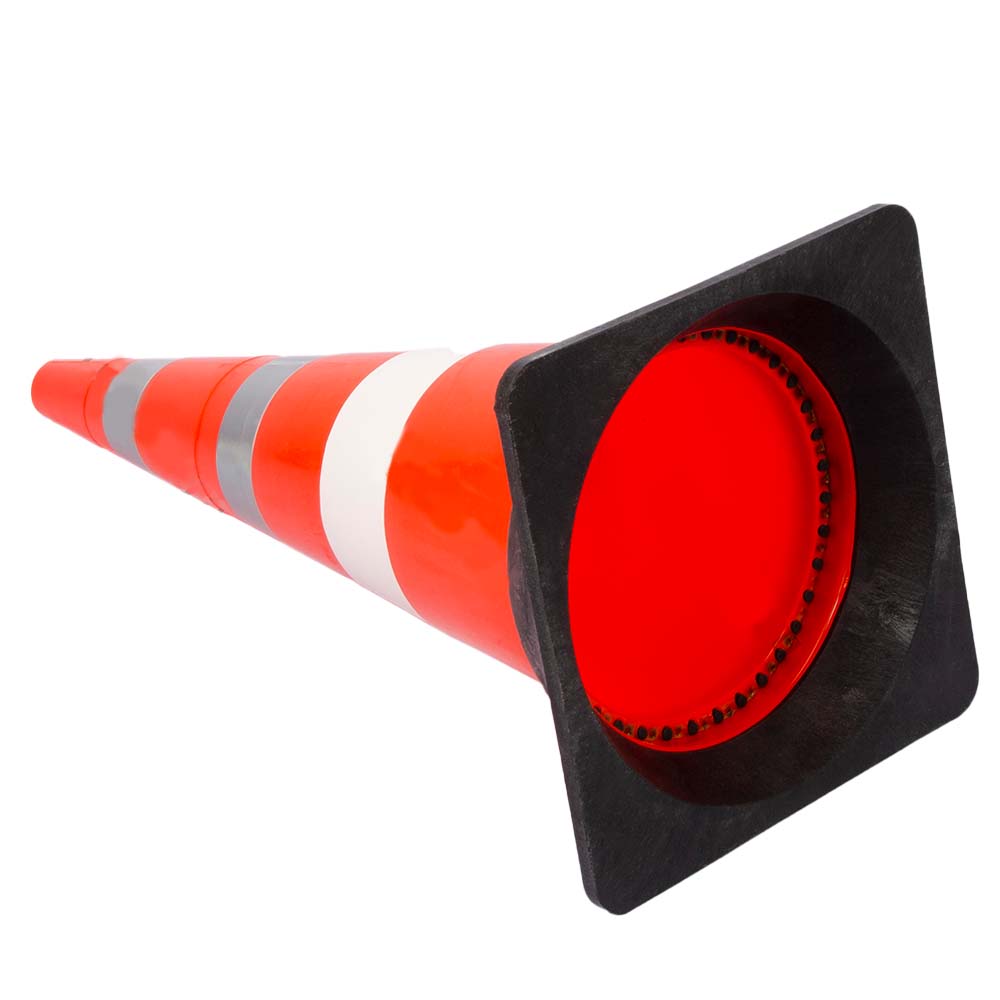 слайдер изображения Конус дорожный сигнальныйКонус дорожный сигнальный (750 мм КС-3.8.3 Одна белая полоса 2 световозвращающие полосы резиновое основание)