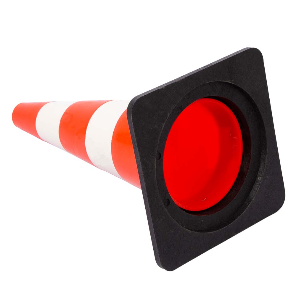 слайдер изображения Конус дорожный сигнальныйКонус дорожный сигнальный (520 мм КС-2.4.3 две белых полосы тяжёлое резиновое основание)