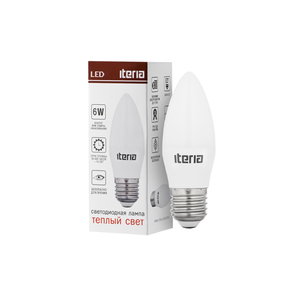 Лампа LED Iteria E27 6W 2700K Свеча матовая 802007 