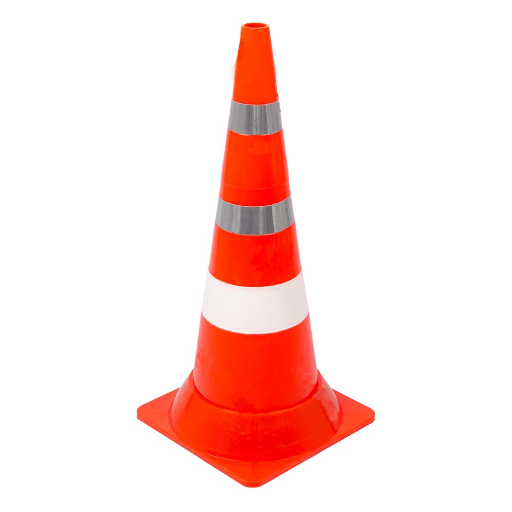 слайдер изображения Конус дорожный сигнальныйКонус дорожный сигнальный (750 мм КС-3.8 Одна белая полоса 2 световозвращающие полосы утяжелённый)