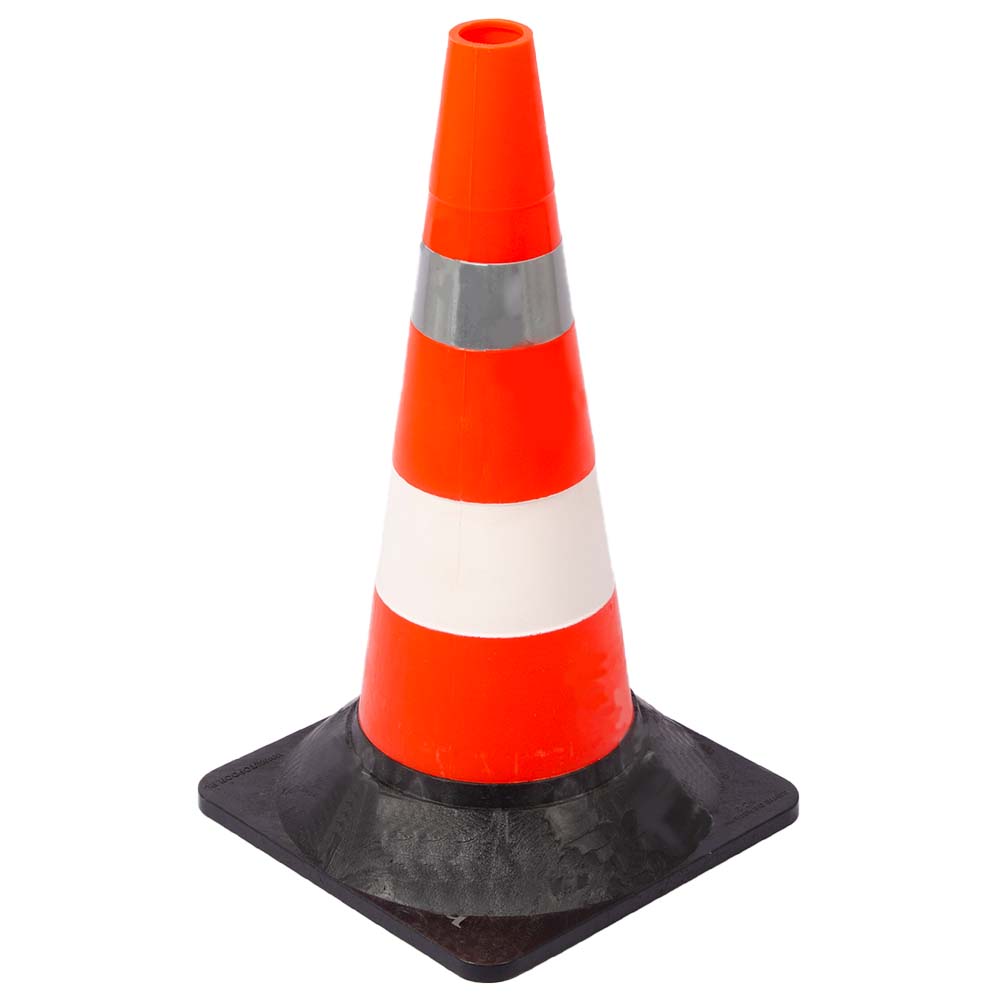 слайдер изображения Конус дорожный сигнальныйКонус дорожный сигнальный (520 мм КС-2.6.3 белая полоса, световозвращающая полоса тяж. резин. основ.)