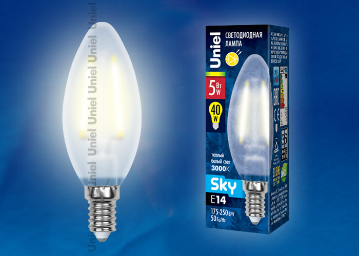 Лампа LED Uniel свеча мат 5W E14 3000K 220V  